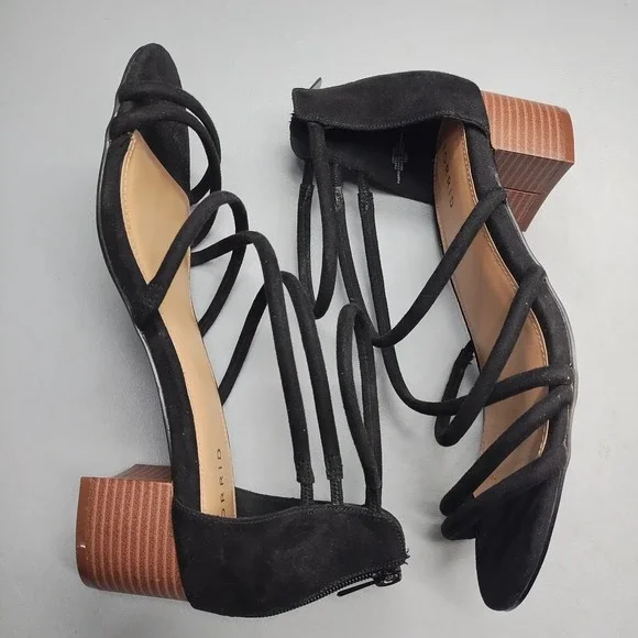 Torrid Strappy Sandals Womens US 10W Black Fabric Block Heel Open Toe Back Zip - Picture 3 of 9